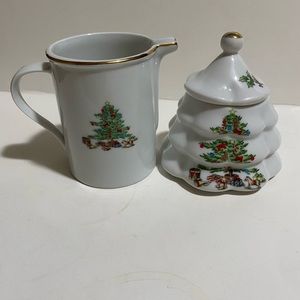 Vintage Christmas  creamer and sugar bowl